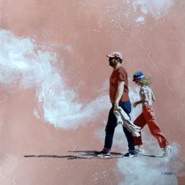 Peinture papa d'automne sablé par Sand | Tableau Figuratif Acrylique Enfant, Marine, Scènes de vie