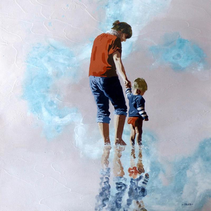 Gemälde maman de moussaillon von Sand | Gemälde Figurativ Marine Alltagsszenen Kinder Acryl