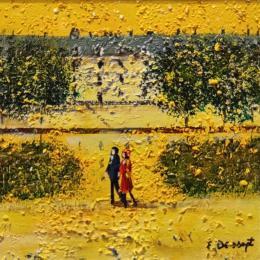 Painting Coucher de soleil sur Paris by Dessapt Elika | Painting Impressionism Acrylic, Sand