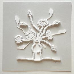 Peinture Reaching Flowers par Ryder Susan | Tableau Figuratif Papier Minimaliste, Natures mortes, Noir & blanc