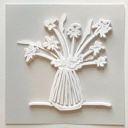 Peinture Happy flowers with a striped vase par Ryder Susan | Tableau Figuratif Papier Natures mortes, Noir & blanc, Scènes de vie