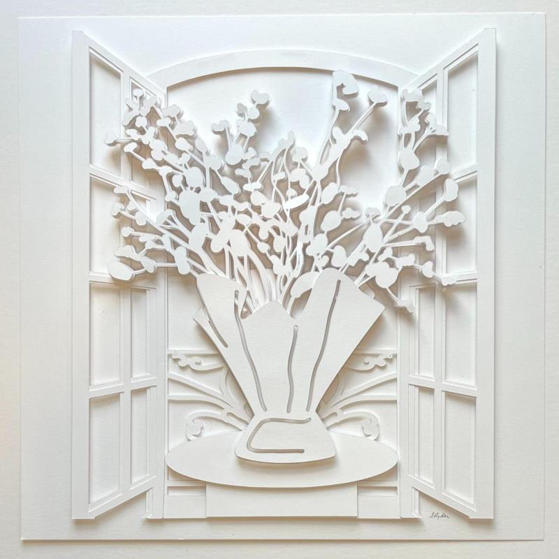 Painting Baby's Breath in Paris by Ryder Susan | Painting Figurative Still-life Minimalist Black & White Paper