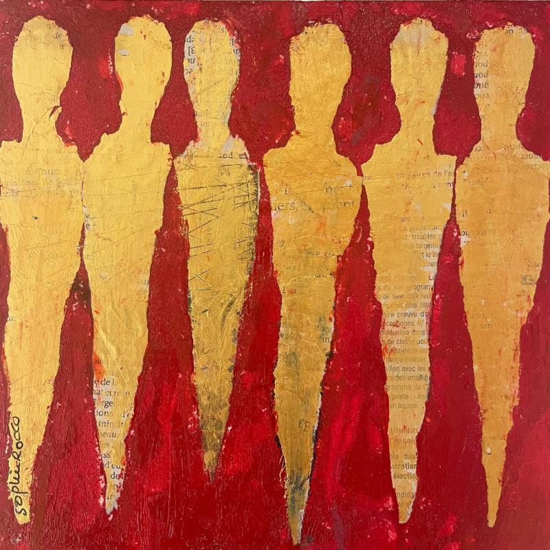 Peinture Les grandieus du temple par Rocco Sophie | Tableau Art Singulier Acrylique Collage Sable