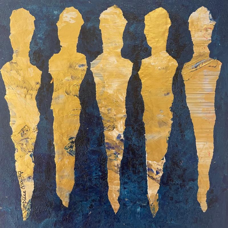 Peinture La Saphir  d'or par Rocco Sophie | Tableau Art Singulier Acrylique Collage Sable