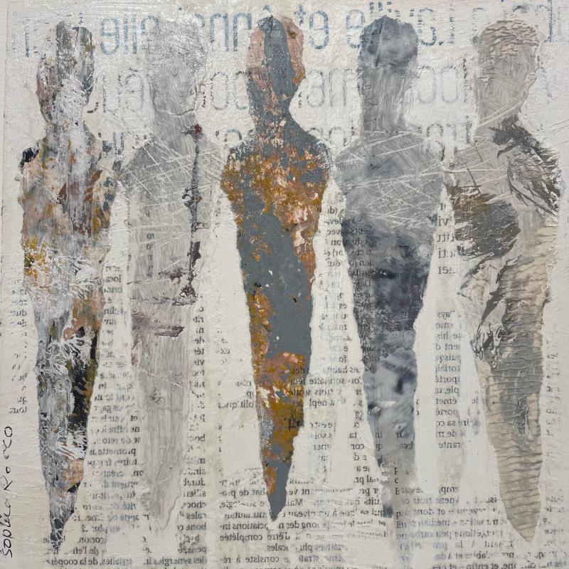 Peinture Les penseurs par Rocco Sophie | Tableau Art Singulier Acrylique Collage Sable