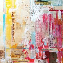 Peinture Impression d'ailleurs par Sablyne | Tableau Art Singulier Acrylique, Bois, Collage, Encre, Feuille d'or, Pastel, Pigments, Upcycling Portraits, Scènes de vie