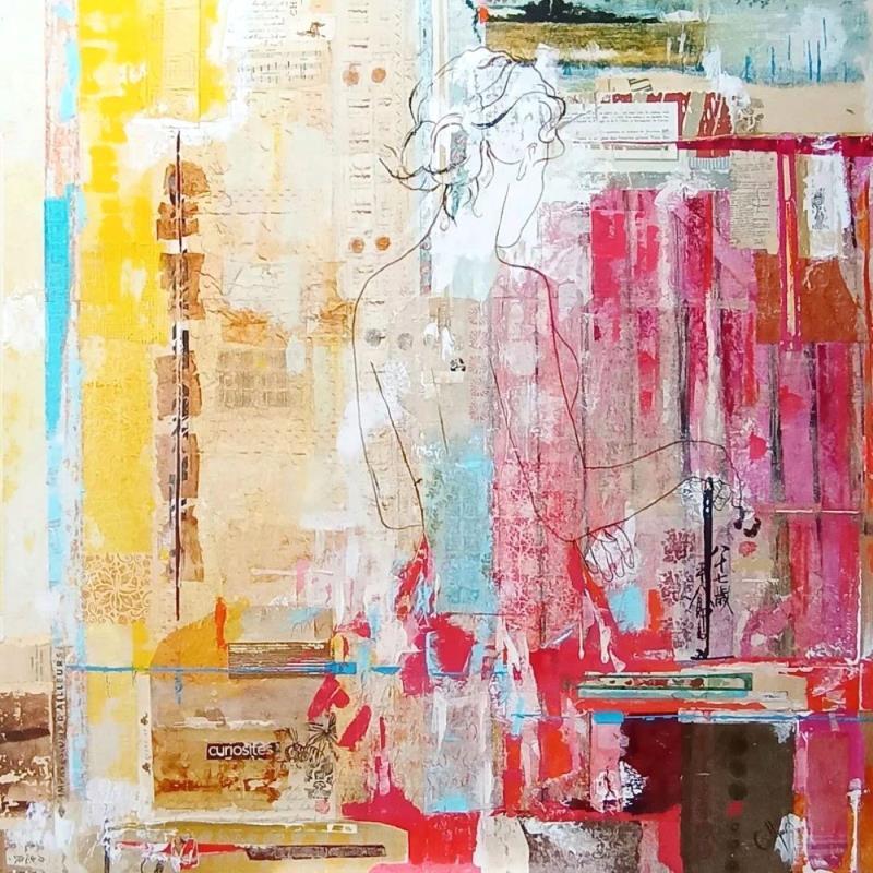 Peinture Impression d'ailleurs par Sablyne | Tableau Art Singulier Portraits Scènes de vie Bois Acrylique Collage Encre Pastel Feuille d'or Upcycling Pigments