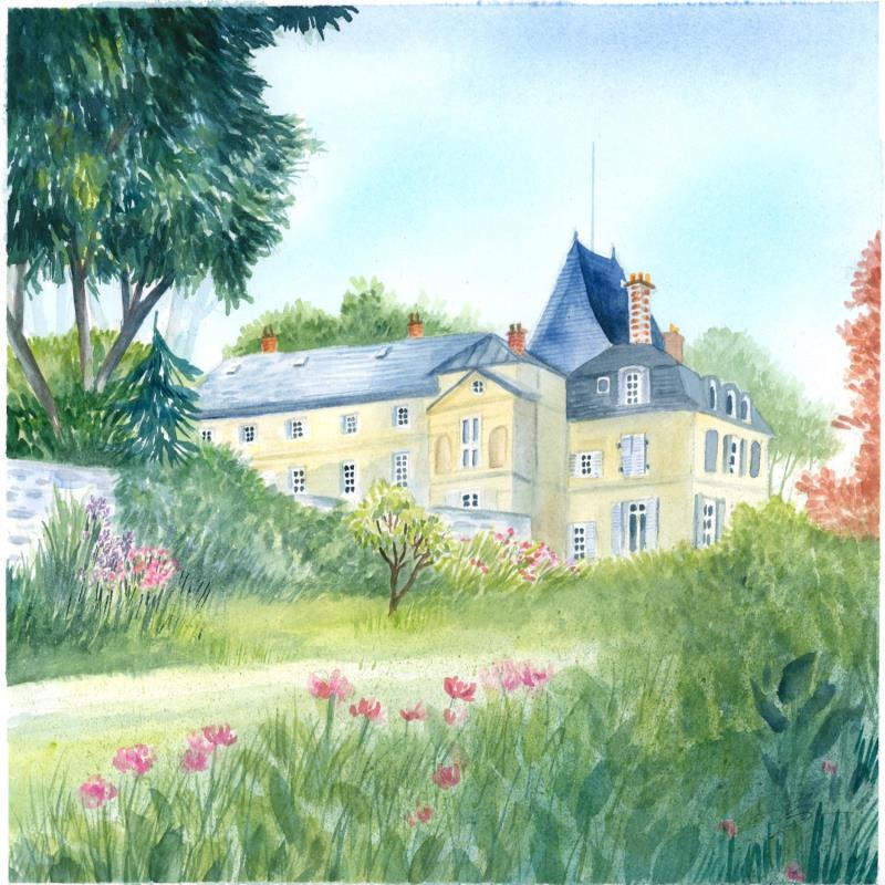 Painting Château vu du parc, Rueil Malmaison by Balme Delphine | Painting Figurative Landscapes Watercolor