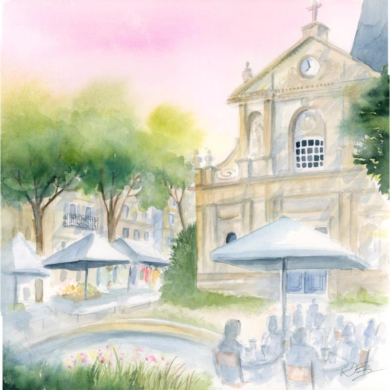Peinture Place de l'église, Rueil par Balme Delphine | Tableau Figuratif Paysages Aquarelle