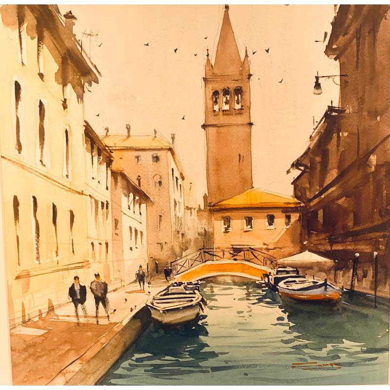 Pintura An afternoon in Venice por Dandapat Swarup | Pintura Figurativo Urbano Acuarela