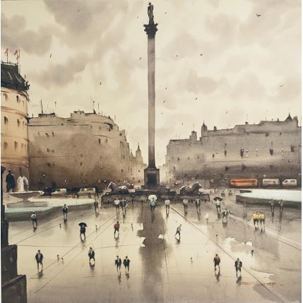 Painting Trafalgar Square after rain III by Dandapat Swarup | Painting Figurative Watercolor Urban