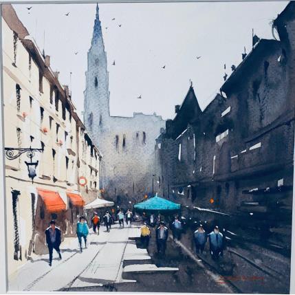 Pintura Cathédrale Notre-Dame-de-Strasbourg por Dandapat Swarup | Pintura Figurativo Acuarela Urbano