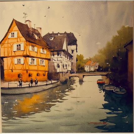 Painting Historic houses, Strasbourg by Dandapat Swarup | Painting Figurative Watercolor Urban