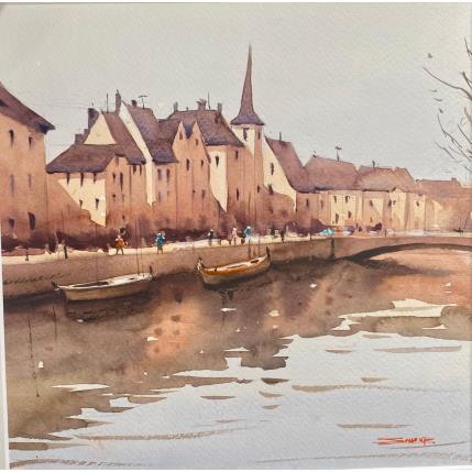 Peinture Quay and the Church of Saint Nicolas, Strasbourg par Dandapat Swarup | Tableau Figuratif Aquarelle Urbain