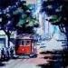 Pintura San Francisco red tram por Poumès Jérôme | Pintura Figurativo Urbano Acrílico