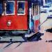 Pintura San Francisco red tram por Poumès Jérôme | Pintura Figurativo Urbano Acrílico