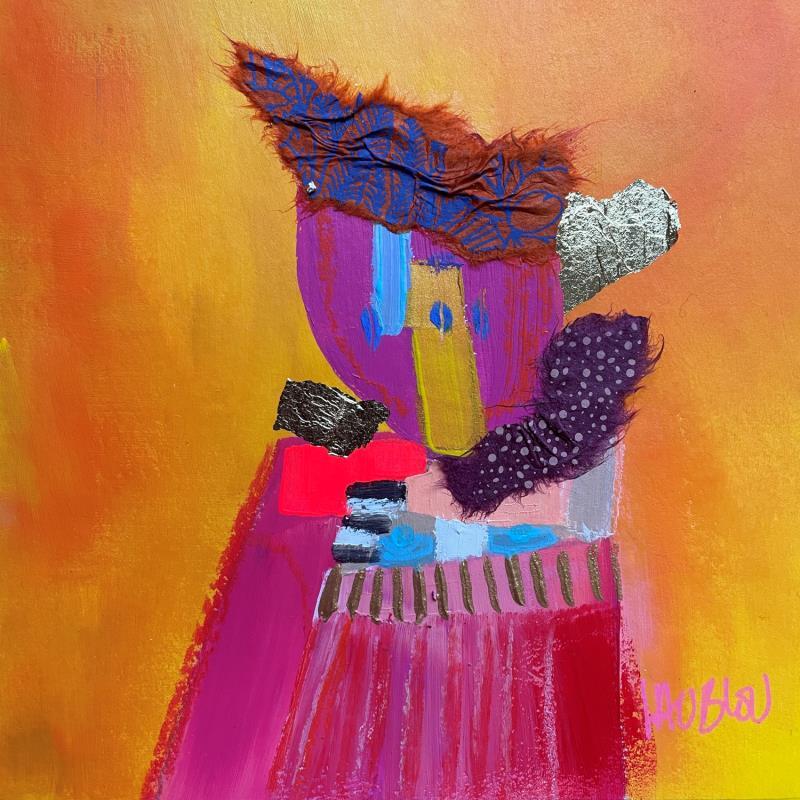 Painting Lisette by Lau Blou | Painting Abstract Portrait Acrylic Gluing Gold leaf