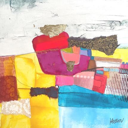 Peinture Champs de blé 1 par Lau Blou | Tableau Abstrait Acrylique, Collage, Feuille d'or, Pastel Paysages