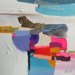 Peinture Jour de vent par Lau Blou | Tableau Abstrait Acrylique, Collage, Feuille d'or, Papier, Pastel Paysages