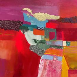 Peinture Mouln de Sainte Croix par Lau Blou | Tableau Abstrait Acrylique, Collage, Feuille d'or, Papier, Pastel Paysages