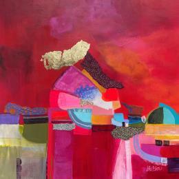 Peinture Grand palais par Lau Blou | Tableau Abstrait Acrylique, Collage, Feuille d'or, Papier, Pastel Paysages