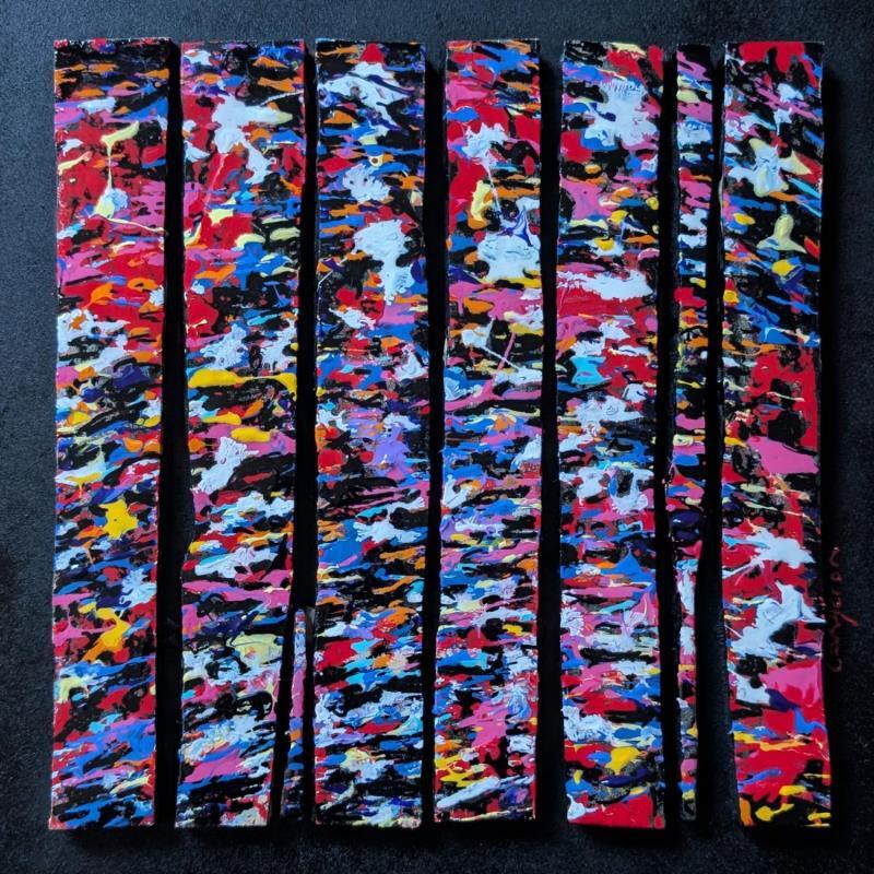 Peinture Bc8 touche multi rouge par Langeron Luc | Tableau Matiérisme Bois Acrylique Résine