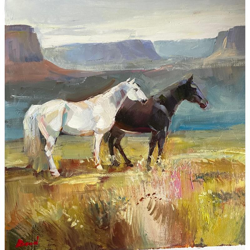 Peinture Melody of the Wild Steppe par Bond Tetiana | Tableau Figuratif Paysages Animaux Huile