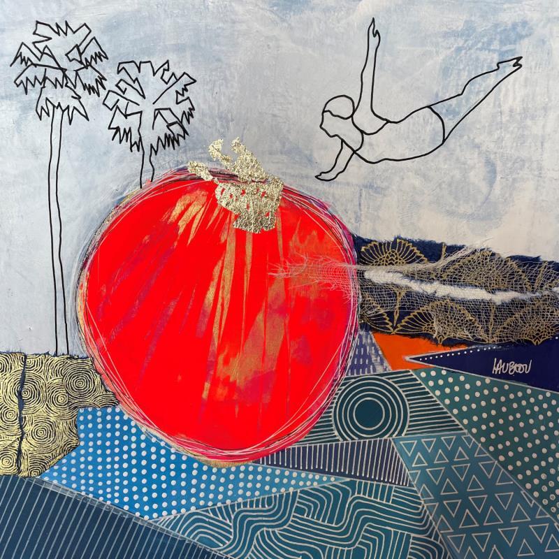 Peinture Plongeon dans le soleil par Lau Blou | Tableau Abstrait Paysages Carton Acrylique Collage Feuille d'or Papier