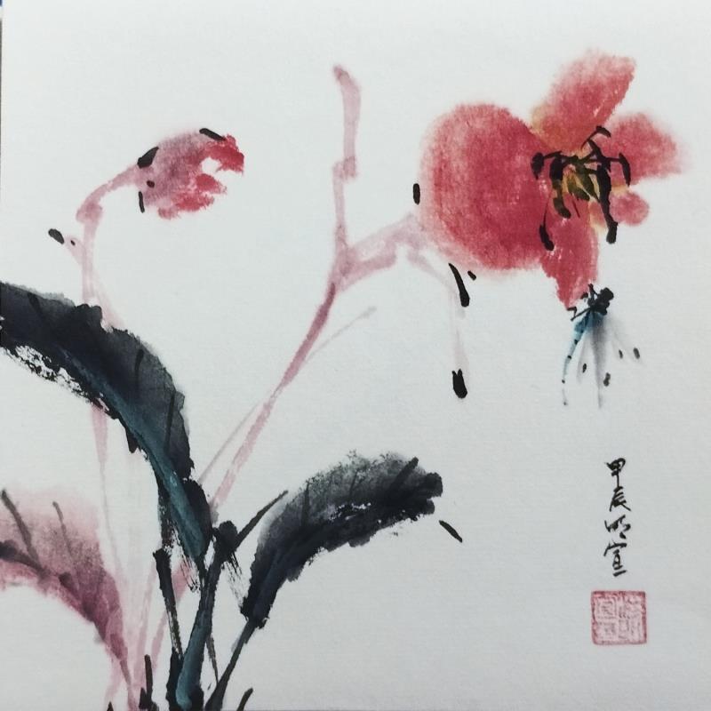 Peinture Flower and dragonfly par Du Mingxuan | Tableau Figuratif Nature Aquarelle Encre