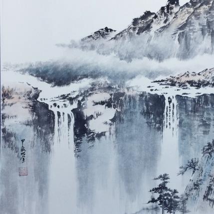 Peinture Waterfall par Du Mingxuan | Tableau Figuratif Aquarelle, Encre Nature, Paysages