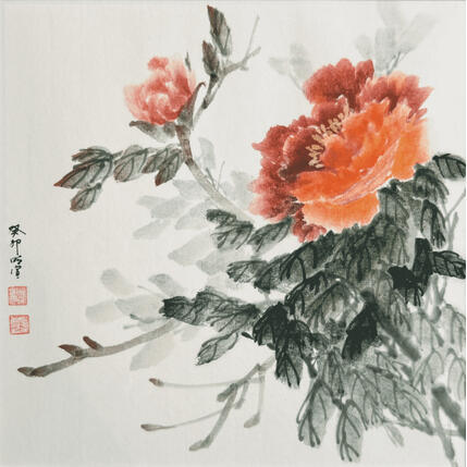 Painting Peony by Du Mingxuan | Painting Figurative Ink, Watercolor Nature