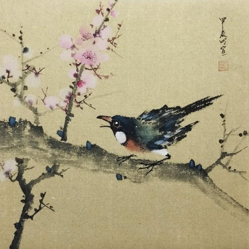 Peinture Bird and flowers par Du Mingxuan | Tableau Figuratif Nature Animaux Aquarelle Encre