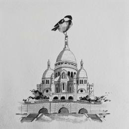 Peinture Paris par Mü | Tableau Figuratif Encre Animaux, Architecture, Urbain