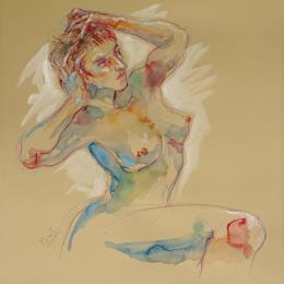 Pintura Genna mains dans les cheveux por Brunel Sébastien | Pintura Figurativo Acuarela, Gouache Desnudo