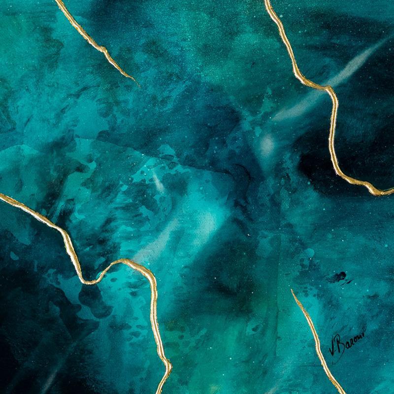 Painting Fragments de mer III by Baroni Victor | Painting Abstract Minimalist Acrylic Gold leaf