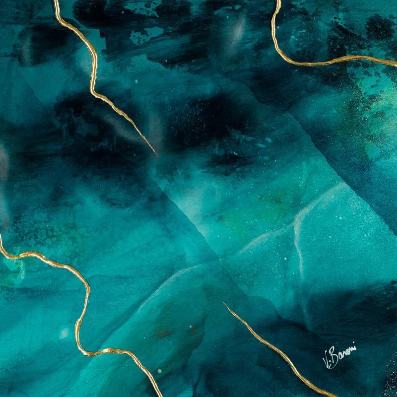 Peinture Lagon lumineux par Baroni Victor | Tableau Abstrait Minimaliste Acrylique Feuille d'or