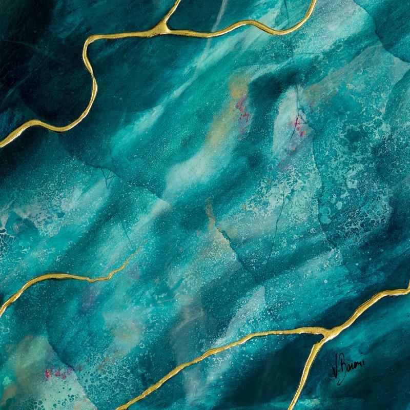 Pintura Lagon turquoise por Baroni Victor | Pintura Abstracto Minimalista Acrílico Hoja de oro
