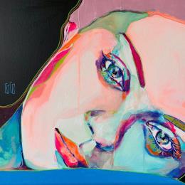 Peinture 50x50 « Câlinemoi » par Coco | Tableau Figuratif Acrylique Portraits