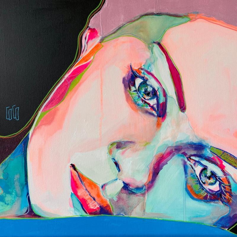 Peinture 50x50 « Câlinemoi » par Coco | Tableau Figuratif Portraits Acrylique