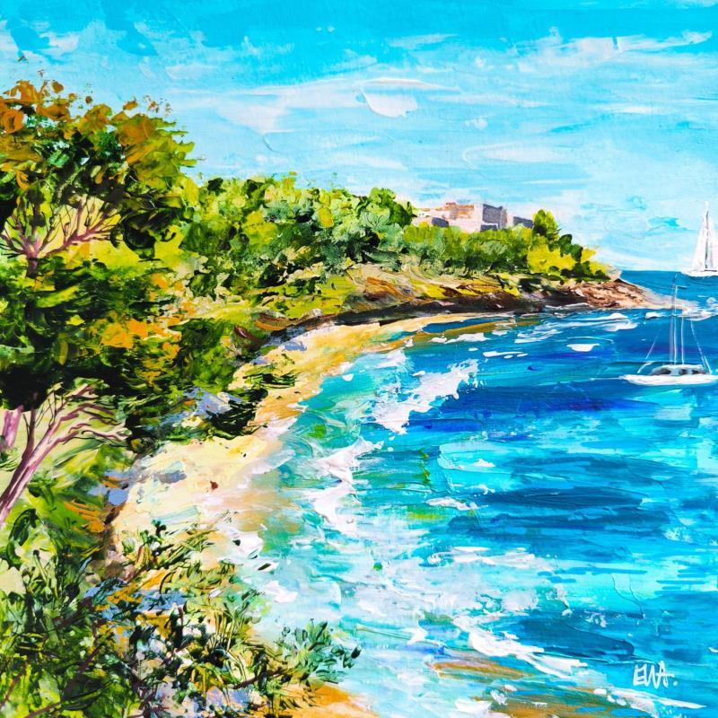 Gemälde Porquerolles, plage de l'Alycastre von Rey Ewa | Gemälde Figurativ Landschaften Acryl