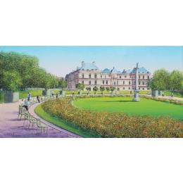 Peinture Promenade au jardin du Luxembourg par Dessapt Elika | Tableau Impressionnisme Acrylique, Sable Paysages, Scènes de vie, Urbain