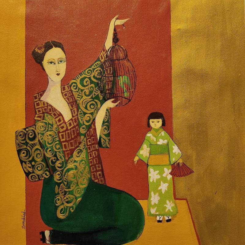 Painting The queen bird by Sundblad Silvina | Painting Naive art Acrylic Pastel