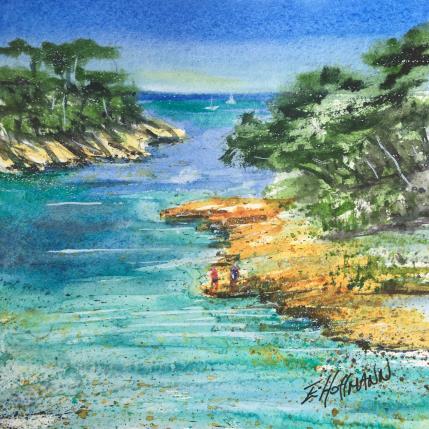 Gemälde Nice Les pieds dans l’eau von Hoffmann Elisabeth | Gemälde Figurativ Aquarell Marine