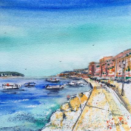 Peinture Villefranche sur mer Promenade au port par Hoffmann Elisabeth | Tableau Figuratif Aquarelle Urbain