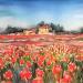 Painting Le domaine des coquelicots by Hoffmann Elisabeth | Painting Figurative Landscapes Urban Nature Watercolor