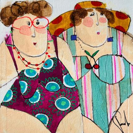 Painting Bernadette et Yvonne by Colombo Cécile | Painting Naive art Acrylic, Gluing, Ink, Pastel, Watercolor Portrait