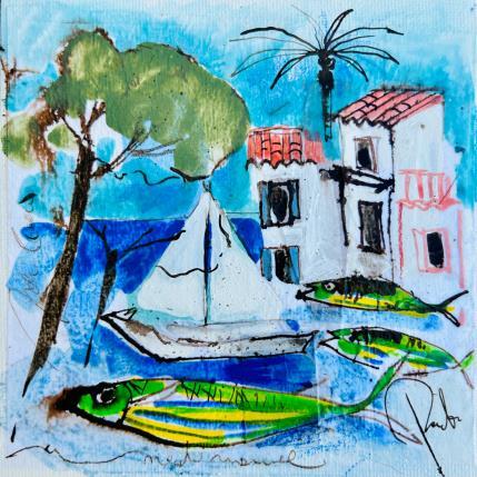 Painting Pin parasol by Colombo Cécile | Painting Naive art Acrylic, Gluing, Ink, Pastel, Watercolor Landscapes, Life style