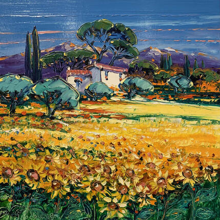 Peinture Mas des cigales par Corbière Liisa | Tableau Figuratif Huile Paysages
