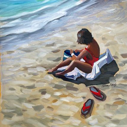 Peinture F3 le maillot de bain rouge par Alice Roy | Tableau Figuratif Acrylique Nature, Scènes de vie