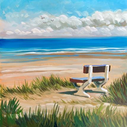 Peinture Le banc dos aux dunes par Alice Roy | Tableau Figuratif Acrylique Marine, Nature, Paysages